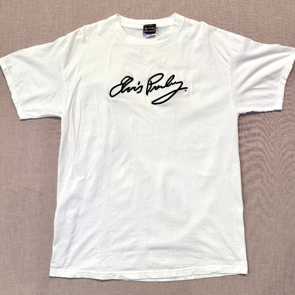 Vintage Elvis Presley Graceland T-Shirt XL White – Rare 90s Embroidered Tee